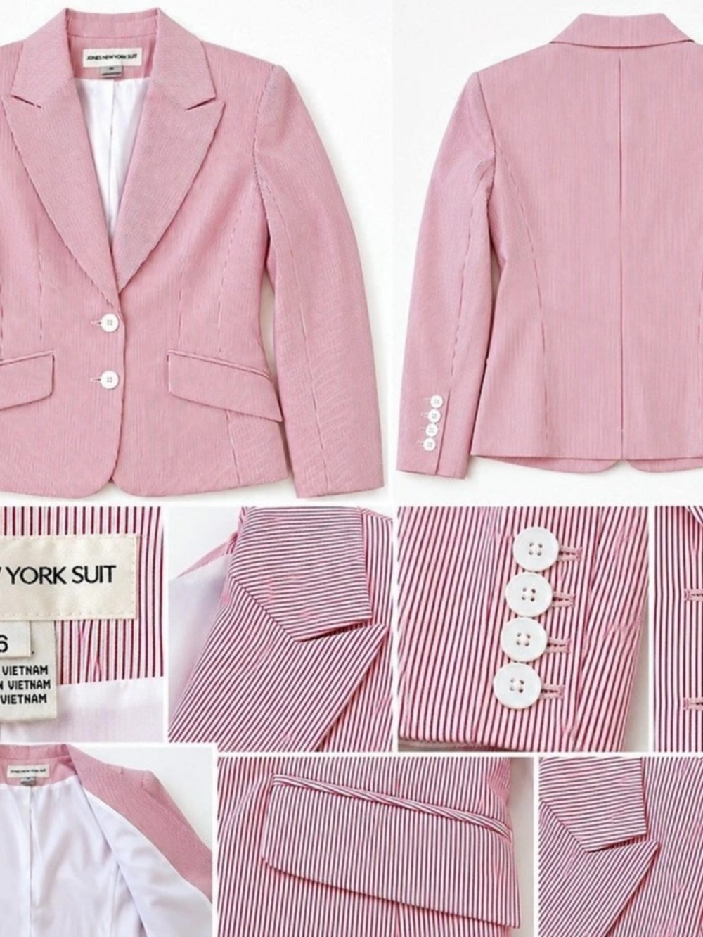Jones New York Suit Striped Pantsuit in Red & White Size 6 Like New